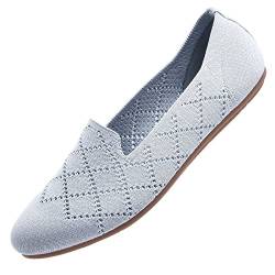 Puxowe Damen Ballerina Flache Schuhe Runde Zehe Strick Kleid Schuhe Niedriger Keil Slip On Ballerina Walking Flats Schuhe für Frauen Bequem Weich 36 EU Light Gray von Puxowe