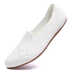 Puxowe Damen Ballerina Flache Schuhe Runde Zehe Strick Kleid Schuhe Niedriger Keil Slip On Ballerina Walking Flats Schuhe für Frauen Bequem Weich 40 EU White von Puxowe