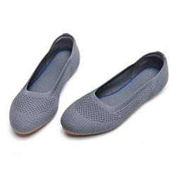 Puxowe Damen Ballerina Runde Zehe Stricken Flache Schuhe Komfort Weich Slip On Ballerina Walking Flats Schuhe für Frauen Niedriger Keil Lässig 35.5 EU Deep Gray von Puxowe