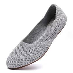 Puxowe Damen Ballerina Runde Zehe Stricken Flache Schuhe Komfort Weich Slip On Ballerina Walking Flats Schuhe für Frauen Niedriger Keil Lässig 36 EU Light Gray von Puxowe