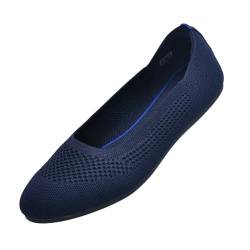 Puxowe Damen Ballerina Runde Zehe Stricken Flache Schuhe Komfort Weich Slip On Ballerina Walking Flats Schuhe für Frauen Niedriger Keil Lässig 37.5 EU Deep Blue von Puxowe