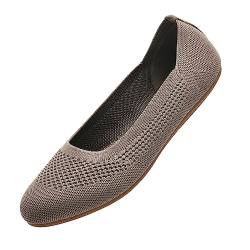 Puxowe Damen Ballerina Runde Zehe Stricken Flache Schuhe Komfort Weich Slip On Ballerina Walking Flats Schuhe für Frauen Niedriger Keil Lässig 40 EU Khaki von Puxowe