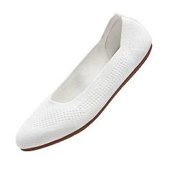 Puxowe Damen Ballerina Runde Zehe Stricken Flache Schuhe Komfort Weich Slip On Ballerina Walking Flats Schuhe für Frauen Niedriger Keil Lässig 41.5 EU White von Puxowe