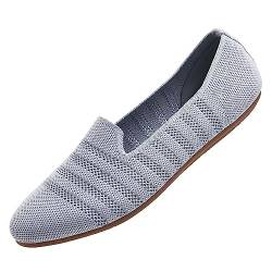 Puxowe Damen Ballerina Slip On Stricken Kleid Flache Schuhe Runde Zehe Ballerina Walking Pumps Schuhe für Frauen Bequem Elegant 36 EU Light Gray von Puxowe