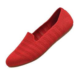 Puxowe Damen Ballerina Slip On Stricken Kleid Flache Schuhe Runde Zehe Ballerina Walking Pumps Schuhe für Frauen Bequem Elegant 41.5 EU Red von Puxowe