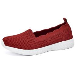 Puxowe Damen Slip On Sneaker Leichte Atmungsaktiv Sportschuhe Turnschuhe Bequem Freizeitschuhe Walking Schuhe Outdoor Fitness 37.5 EU Red von Puxowe