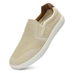 Puxowe Herren Slip On Schuhe Mesh Casual Sneaker Flach Shoes Leicht Freizeitschuhe 40 EU Beige von Puxowe