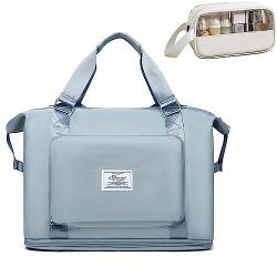 Reisetasche für Frauen, erweiterbare Handgepäck-Weekender-Tasche, Faltbare Duffle Bag Sport Gym Tragetasche, wasserdichte Übernachtungstasche, Blau# von Pwem