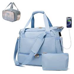 Reisetasche für Frauen, erweiterbare Handgepäcktasche mit Nasser Tasche, Faltbare Duffle Bag Sport Gym Tragetasche, wasserdichte Übernachtungstasche, Blau von Pwem