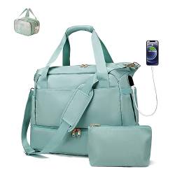 Reisetasche für Frauen, erweiterbare Handgepäcktasche mit nasser Tasche, faltbare Duffle Bag Sport Gym Tragetasche, wasserdichte Übernachtungstasche, Grün von Pwem