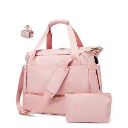 Reisetasche für Frauen, erweiterbare Handgepäcktasche mit nasser Tasche, faltbare Duffle Bag Sport Gym Tragetasche, wasserdichte Übernachtungstasche, Pink von Pwem