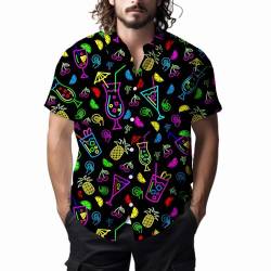 Herren Hemden 80er 90er Jahre Hemden für Männer Casual Button Down Kurzarm Shirt Lustige Party Schnell Trocknende Herrenbekleidung, Neon Beer Party Outfits, 3X-Groß von Pweyyte