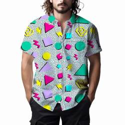 Herrenhemden 80er Jahre 90er Jahre Hemden für Herren, lässiges Button-Down-Kurzarm-Hemd, lustige Party, schnell trocknende Herrenbekleidung, Grün , Klein von Pweyyte