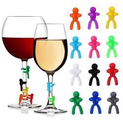 12Stück Weinglasmarkierer Glas Markierung Silikon Wein Trinken Marker Weinglas Anhänger Glasmarkierer Weinzubehör Etiketten Kleine Puppen Weinglas Dekoration für Wein, Cocktail, Champagner, Bier von Pwsap