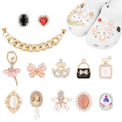 13 Stück, Bling Schuhanhänger Charms mit Metallkette für Schuhe, Crystal Diamond Schuhdekoration Anhänger, Modeschmuck Schuhschmuck Charms, Niedliches CLOG Charms Partygeschenk für Mädchen Damen von Pwsap