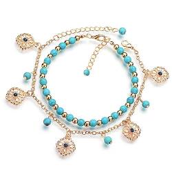 2 Stück Fußkettchen für Damen, Fußkette Armband Jewelry Verstellbare Boho Fußschmuck Armband Sommer Barfuß Strand Fusskette Fußkettchen Geburtstag Jahrestag Schmuck Geschenk, Türkisfarbene Perlen von Pwsap