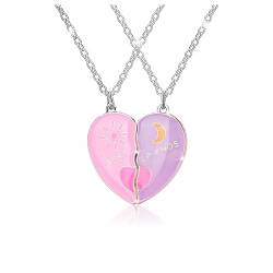 2PCS BFF Halskette,Sonne Mond Freundschaft Halskette,Mädchen Halbes Herz Anhänger Ketten Halsketten,Best Friends Passende Halsketten,Valentinstag Schmuck Geschenke für Kinder Mutter Schwestern Freunde von Pwsap