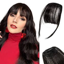 2Pcs Clip in Pony Haarverlängerung Haarteil, Clip in Fransen Fringe Bangs Verlängerung Haarteil Extensions Bangs natürliche Fringe Dünn Bang für Frauen Mädchen, One Piece In Front Hair, Schwarz von Pwsap