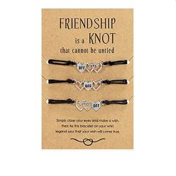 BFF Freundschaftsarmbänder für 3, Beste Freundin Passendes Herzarmband, Verstellbare Mutte Tochter Armbänder Schwestern Armbänder, Schmuck Geschenke für Freunde Frauen Mädchen Teenager von Pwsap