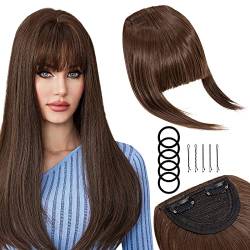 Clip in Pony Haarverlängerung Haarteil, Clip in Fransen Fringe Bang Verlängerung Haarteil Extensions Bangs natürliche Fringe Bang Pony für Frauen Mädchen, One Piece In Front Hair, Mode Natürlich Braun von Pwsap