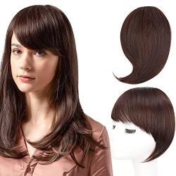 Clip in Pony Haarverlängerung Haarteil, Clip in Seitlich Fransen Fringe Bangs Verlängerung Haarteil Extensions Bangs natürliche Fringe Bang für Frauen Mädchen, Two Piece In Front Hair, Dunkelbraun von Pwsap