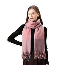 Damen Schal, Winter Warmer Halstuch Strickschal Kariert Pashmina Schal mit Quasten Großer Schal Damen Kaschmir Wolle Umschlagtuch Weicher Lammwolle Plaid Tartan Schal für Herbst Winter (Rosa Grau) von Pwsap