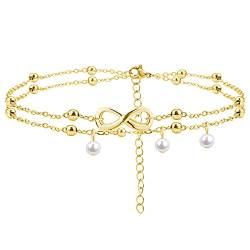 Fußkettchen für Damen, Infinity Fußkette Armband Jewelry Verstellbare Boho Perle Fußschmuck Armband Sommer Barfuß Strand Unendlichkeit Fusskette Fußkettchen Geburtstag Jahrestag Schmuck Geschenk, Gold von Pwsap