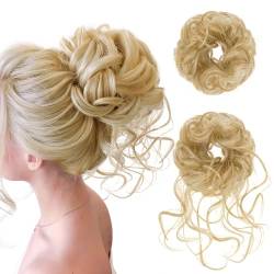 Haarteil Mit Gummiband, Groß Dutt Haarteil Gelockt Haargummi Haaren Hochsteckfrisuren Haarverlängerung Messy Bun Haarteile with Braids, Brautfrisuren Voluminös Gelockt Unordentlich Dutt, 45g (Blond) von Pwsap