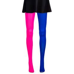 Neuheit Damen Strumpfhosen, Mode Farbabstimmung Strumpfhosen, Enge Leggings mit Hoher Elastizität und Zehenverschlüsselung, Sexy Seidenfein, Tanzwettbewerb Cosplay Kostüm Party Halloween, Blau/Rosa von Pwsap