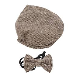 Flat Cap Gentleman Hut Bowtie Fotografie Prop Säuglings Neugeborenes Baby Fotografie Requisiten Hut mit Fliege Set(Braun) von Pwshymi