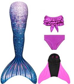 Pyjacos meerjungfrauenflosse mädchen Badeanzug - Meerjungfrau Flosse Bademode mit Bikini Set und Monoflosse Mermaid Tail, 4 Stück Set，2pinkseJK24-130 von Pyjacos