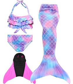 Pyjacos meerjungfrauenflosse mädchen Badeanzug - Meerjungfrau Flosse Bademode mit Bikini Set und Monoflosse Mermaid Tail, 4 Stück Set，4pinkseA8-120 von Pyjacos