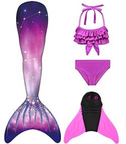 Pyjacos meerjungfrauenflosse mädchen Badeanzug - Meerjungfrau Flosse Bademode mit Bikini Set und Monoflosse Mermaid Tail, 4 Stück Set，4pinkseJK17-110 von Pyjacos