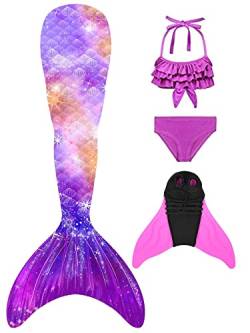 Pyjacos meerjungfrauenflosse mädchen Badeanzug - Meerjungfrau Flosse Bademode mit Bikini Set und Monoflosse Mermaid Tail, 4 Stück Set，4pinkseR6-110 von Pyjacos