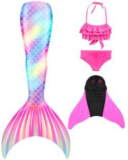 Pyjacos meerjungfrauenflosse mädchen Badeanzug - Meerjungfrau Flosse Bademode mit Bikini Set und Monoflosse Mermaid Tail, 4 Stück Set，LM10-120 von Pyjacos