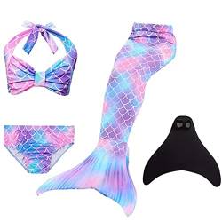 Pyjacos meerjungfrauenflosse mädchen Badeanzug - Meerjungfrau Flosse Bademode mit Bikini Set und Monoflosse Mermaid Tail, 4 Stück Set，blackseDH48-130 von Pyjacos