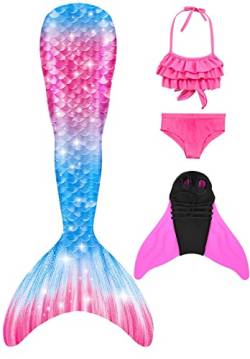 Pyjacos meerjungfrauenflosse mädchen Badeanzug - Meerjungfrau Flosse Bademode mit Bikini Set und Monoflosse Mermaid Tail, 4 Stück Set，pinkseR3-110 von Pyjacos