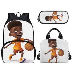 Pzuqiu 3-teiliges Rucksack-Set, 43,2 cm, Schultasche mit Lunchtasche und Stiftebox, Grundschüler, Büchertaschen für Camping, Basketball Boy von Pzuqiu