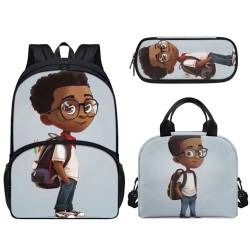 Pzuqiu 3-teiliges Rucksack-Set, 43,2 cm, Schultasche mit Lunchtasche und Stiftebox, Grundschüler, Büchertaschen für Camping, Brille Boy von Pzuqiu