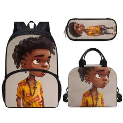 Pzuqiu 3-teiliges Rucksack-Set, 43,2 cm, Schultasche mit Lunchtasche und Stiftebox, Grundschüler, Büchertaschen für Camping, Curly Hair Boy von Pzuqiu