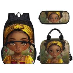 Pzuqiu 3-teiliges Rucksack-Set, 43,2 cm, Schultasche mit Lunchtasche und Stiftebox, Grundschüler, Büchertaschen für Camping, Niedliches kleines Mädchen von Pzuqiu