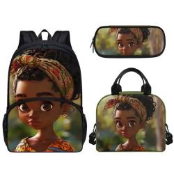Pzuqiu 3-teiliges Rucksack-Set, 43,2 cm, Schultasche mit Lunchtasche und Stiftebox, Grundschüler, Büchertaschen für Camping, Tribal Girl von Pzuqiu