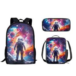 Pzuqiu 3-teiliges Rucksack-Set für Kinder, Schultasche mit Lunchtasche und Stiftebox, Grundschüler, Büchertaschen für Camping, Cooler Astronaut von Pzuqiu