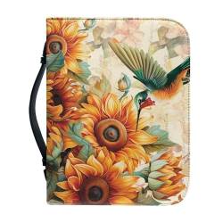 Pzuqiu Bibelhüllen für Frauen und Mädchen, PU-Leder, Bibeltragetasche mit Griff, tragbar, wasserdicht, Bibelschutztasche, Kolibri Sonnenblume, XL-11.2"x8"x2.2" von Pzuqiu