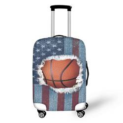 Pzuqiu Reisegepäckhülle, Polyester, Kofferschutz, waschbare Gepäckhüllen, Basketball mit USA-Flagge, M (22-24 inch suitcase) von Pzuqiu