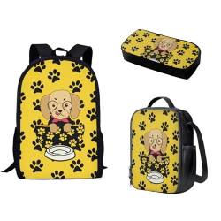 Pzuqiu Schüler-Rucksack für Kinder mit Lunchbox und Federmäppchen, 3-teiliges Set, Schultaschen für Grund- und Mittelschüler, Cartoon-Hundepfote von Pzuqiu