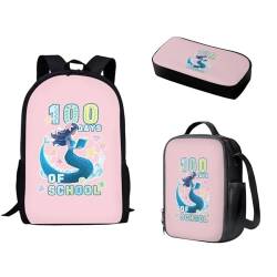 Pzuqiu Schulrucksack-Set, 3-teilig, Kinderrucksack mit Lunchbox und Federmäppchen für Grundschüler, Schulranzen-Set, Cartoon-Meerjungfrau von Pzuqiu