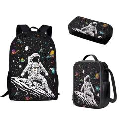 Pzuqiu Schulrucksack-Set, 3-teiliges Set, Cartoon-Rucksack, Vorschule, Mittelschüler, Schultaschen mit Lunchbox und Federmäppchen, Galaxie Astronaut von Pzuqiu