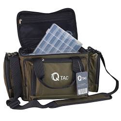 Q-Tac XC1 Angeltasche Robust u. Praktisch, Karpfentasche groß mit Vier Kunststoff-Boxen, Anglertasche für Zubehör, Grün/Schwarz von Q-Tac