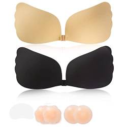 Q-WOOFF Klebe BH，BH Rückenfrei，2 Stück Nippelpads，Klebe BH Push Up，Trägerloser BH，Wiederverwendbar Klebe-BHS，Für Brautkleider, Rückenfreie Abendkleider, Partys(A) von Q-WOOFF